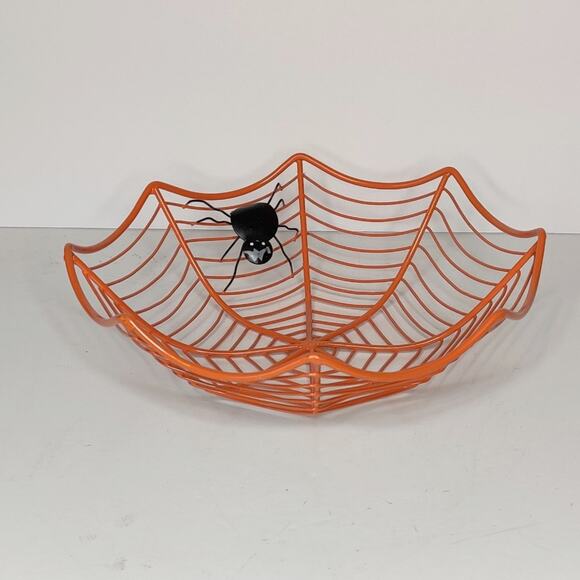 Orange Metal Spiderweb Halloween Candy Bowl Dish - Picture 7 of 12
